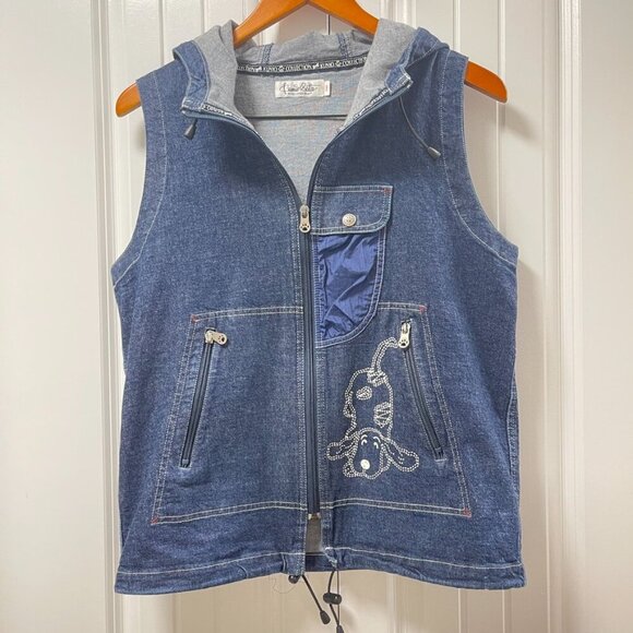 Vintage Kunio Collection Dog Embroidered Denim Vest Navy – OS - Picture 2 of 12